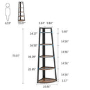 70 inch Tall Corner Shelf, 5 Tier Rustic Corner Bookshelf Industrial Corner Ladder Shelf
