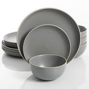 Gibson Home Rockaway 12-Piece Dinnerware Set Service for 4, Grey Matte -