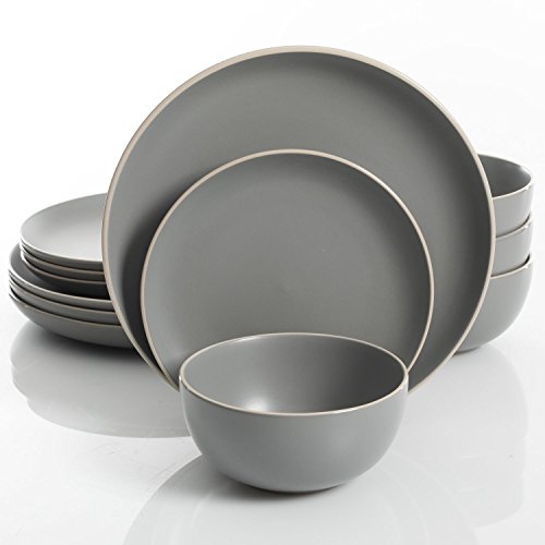 Gibson Home Rockaway 12-Piece Dinnerware Set Service for 4, Grey Matte -