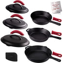Cast Iron Skillet Set with Lids - 8"+10"+12"-inch Pre-Seasoned Covered Frying Pan Set
