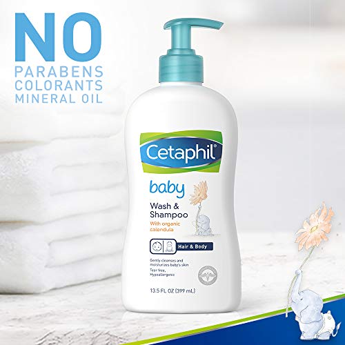 Cetaphil Baby Wash & Shampoo with Organic Calendula |Tear Free | Paraben, Colorant and Mineral Oil Free  | 13.5 Fl. Oz