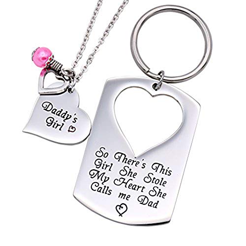 Gifts for Dad Necklace Jewelry, Father Daughter Keychain Jewelry,Birthday Necklace Set
