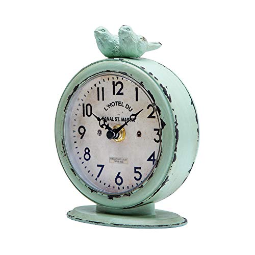 Vintage Table Clock, Shabby Chic Pewter Round Quartz Shelf Desk Clock