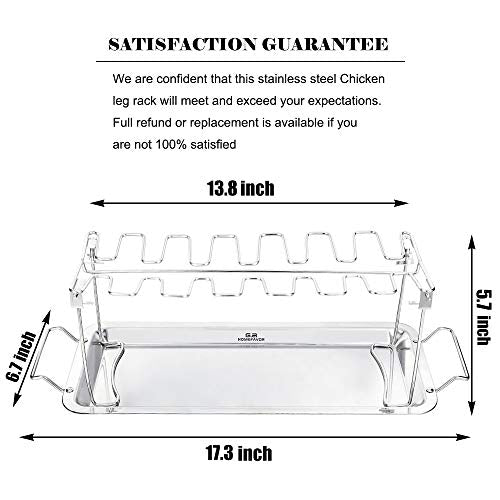 Chicken Leg Wing Rack 14 Slots Stainless Steel Metal Roaster Stand with Drip Tray