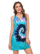 Romwe Women's Sleeveless V Neck Tie Dye Tunic Tops Casual Swing TeeShirt Dress