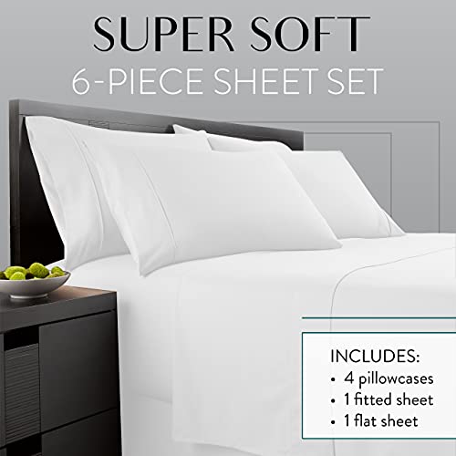 King Size Bed Sheets Set -6 Piece Bedding Sheet & Pillowcases Sets White