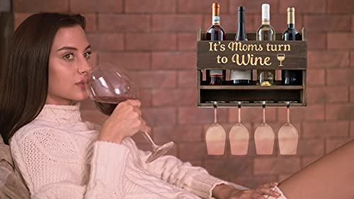 Wall Mounted Wine Rack - 4 Wine Glasses Included - Wine Glasses & Bottle Gifts