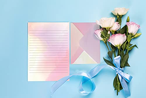 Mini Stationery Set, 100 Piece Set (50 Lined Watercolor Sheets + 50 Matching Envelopes)