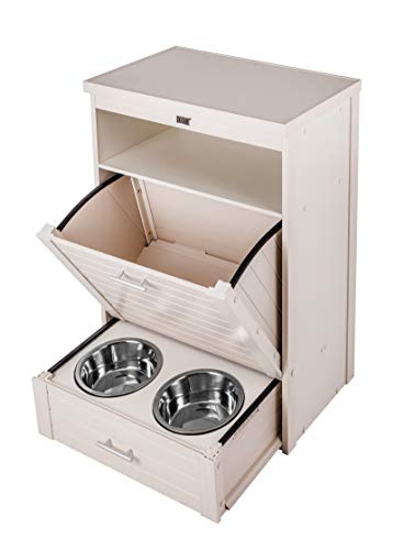 New Age Pet ecoFLEX Dog Food Pantry/Double Dog Bowl-Antique White