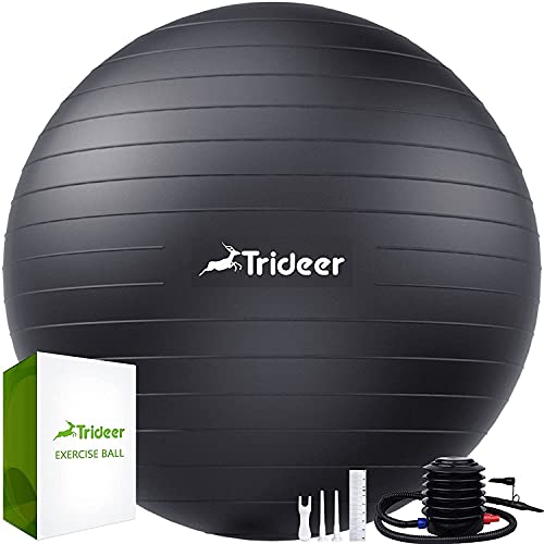 Extra Thick Yoga Ball Exercise Ball, 5 Sizes Ball Chair, Heavy Duty Swiss Ball (Black, L (58-65cm))