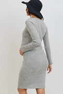 Women's Ribbed Maternity Knit Dress with Long Sleeve (Heather Grey, S)