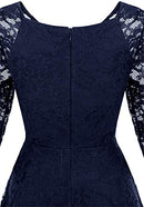 Long-Sleeve A-Line Lace Bridesmaid Dress Midi for Wedding Formal Party S Navy