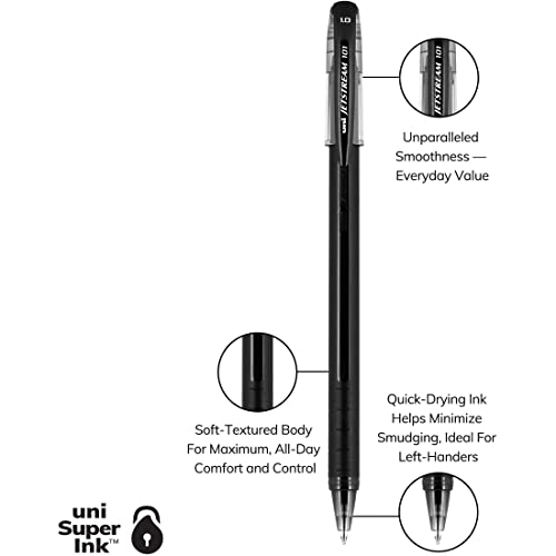 uni-ball Jetstream 101 Ballpoint Pens Medium Point, 1.0mm, Black, 12 Pack