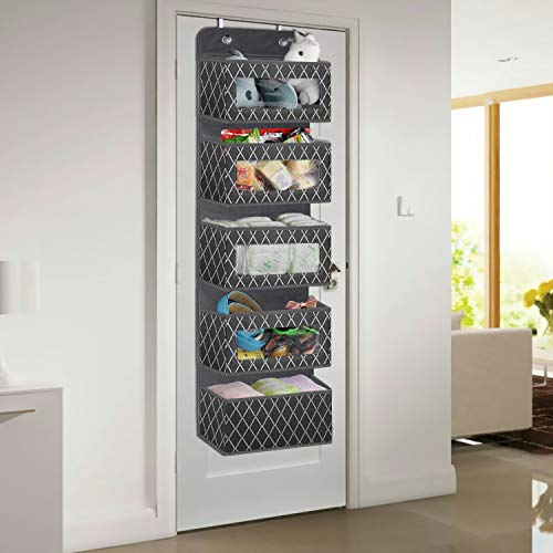 Over The Door Hanging Organizer with 5 Large Pockets,Foldable Wall Mount Fabric