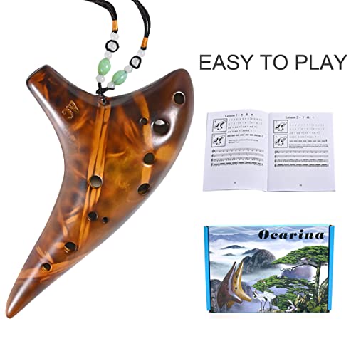 12 Holes Alto C Key Ceramic Ocarinas with Songbook Neck Strap Bag