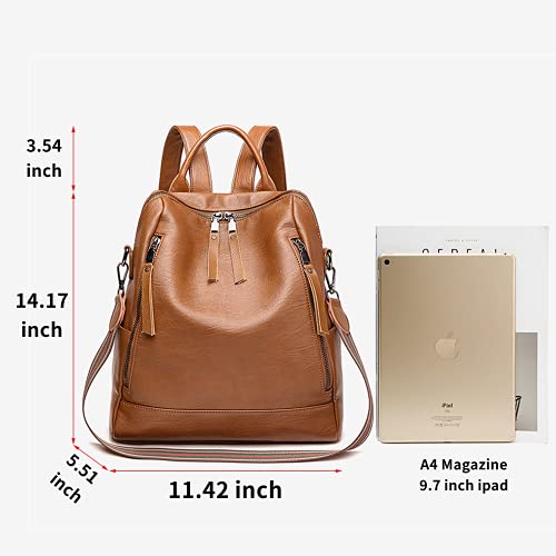 Women Backpack Fashion Leather Purse Casual Shoulder Bag Satchel Large Travel (Brown)