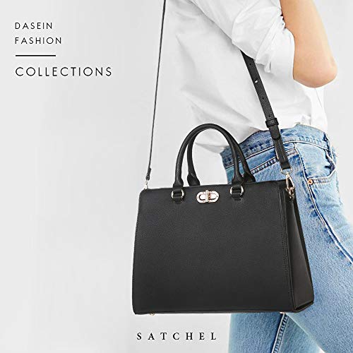 Women Handbags Fashion Satchel Purses Top Handle Tote Work Bags Shoulder Bags with Matching Clutch 2pcs Set (Peppled black)