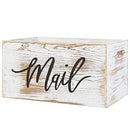 MyGift Whitewashed Wood Mail Holder Storage Box, Desktop Organizer Bin with Mail Script Design