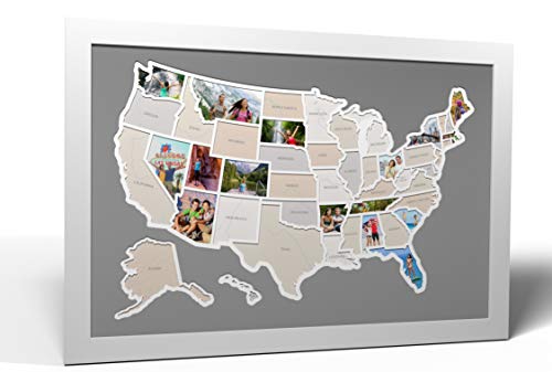 50 States USA Photo Map - Frame Optional - Made in America (Driftwood, White Frame)