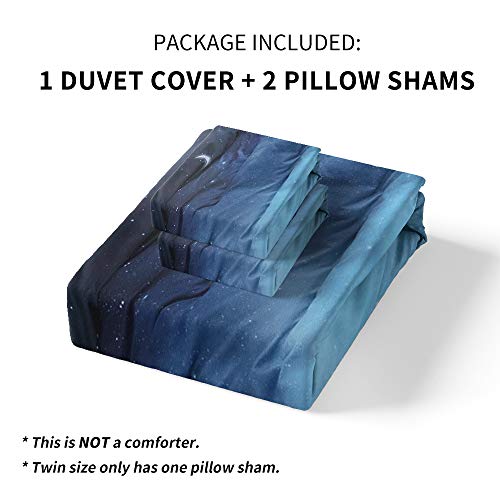 Blue Duvet Cover Twin Size, Star Moon Printed Aesthetic Duvet Cover Set