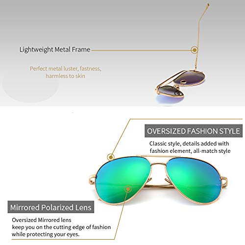 SUNGAIT Women’s Lightweight Oversized Aviator Sunglasses - Mirrored Polarized