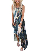 Summer Maxi Dress Casual Loose Beach Long Tank Dress Split with Pockets A19shuye-M
