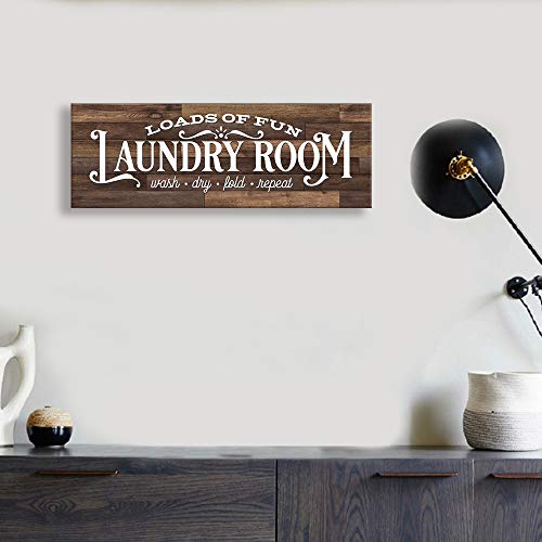 Kas Home Vintage Laundry Room Canvas Wall Art |Rustic Laundry Rules Prints Signs