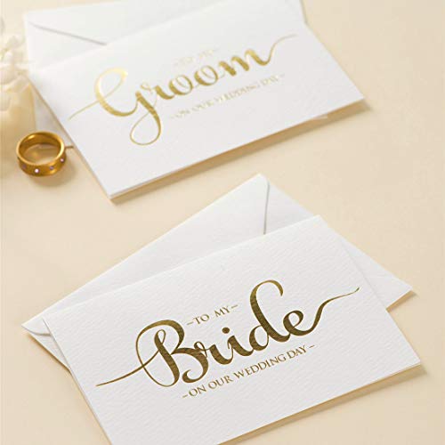 Wedding Day Cards Set, Gold Foiled to My Bride and to My Groom Wedding Vow Card