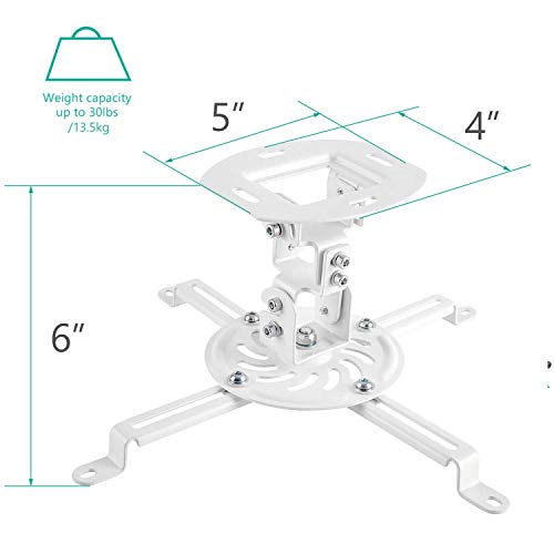 Universal Projector Mount Bracket Low Profile Multiple Adjustment Ceiling, Hold up to 30 lbs. (PM-002-WHT), White