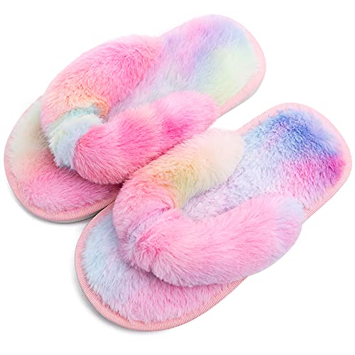 Kids Flip Flop Slippers Soft Plush Fuzzy House Home Thong Slippers for Boys and Girls