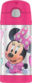 THERMOS FUNTAINER 12 Ounce Stainless Steel Vacuum Insulated Kids Straw Bottle, Minnie Mouse