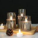 Gray Glass Battery Operated Flameless Led Candles with 10-Key Remote and Timer, Real Wax