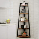 70 inch Tall Corner Shelf, 5 Tier Rustic Corner Bookshelf Industrial Corner Ladder Shelf