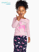 Girls' 4-Piece Pajama Set (Cotton Top & Fleece Bottom), Puppy/Unicorn, 7