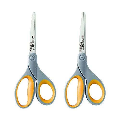 8" Soft Grip Titanium Bonded Scissors For Office & Home, Gray/Yellow, 2-Pack