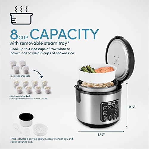 Digital Cool-Touch Rice Grain Cooker and Food Steamer, Stainless, Silver
