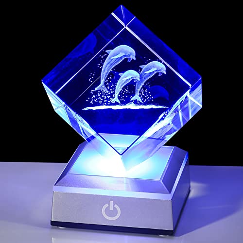 Crystal Dolphin Gifts for Women Men, 3D Laser Etched Dolphin Figurine