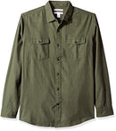 Men's Regular-Fit Long-Sleeve Two-Pocket Flannel Shirt, Olive Heather - Medium
