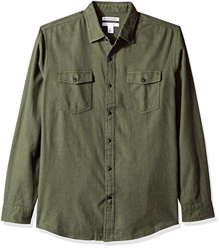 Men's Regular-Fit Long-Sleeve Two-Pocket Flannel Shirt, Olive Heather