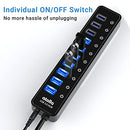 Powered USB 3.0 Hub, atolla 10 Ports USB Data Hub Splitter with Individual ON/Off