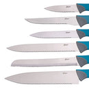 Oster Lindbergh 14 Piece Stainless Steel Cutlery Set Black Block, Teal Handles,Teal/Black