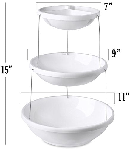 3 Tier - The Decorative Plastic Bowls Twist Down and Fold Inside for Minimal Storage