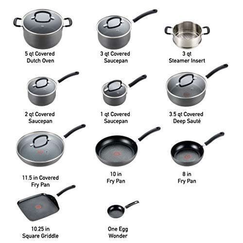 T-fal Ultimate Hard Anodized Nonstick 17 Piece Cookware Set, Black