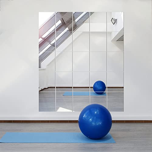 Glass Full Length Wall Mirror Tiles, 14'' x 12'' x 4PCS, Frameless Full Body Mirror