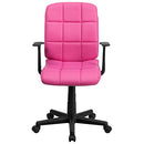 Mid-Back Pink Quilted Vinyl Swivel Task Office Chair with Arms