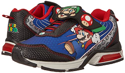 SUPER MARIO Brothers Mario and Luigi Kids Tennis Shoe, Light Up Sneaker, Mix Match Runner Trainer, Kids Size 11 to 3 (2 M US Big Kid, Blue)