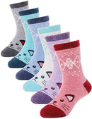 Children Crew Socks for Girls Kids Toddlers Fashion Cartoon Cat Cute Animal Socks 6 Pack (Cat 01,4-7 Y)