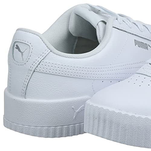 PUMA Women's Carina Sneaker, White White Silver, 7 M US