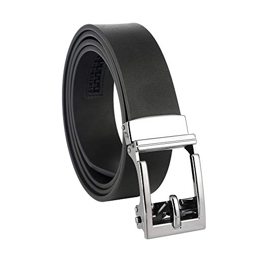 Genuine Leather Ratchet Dress Belt With Automatic Sliding Buckle