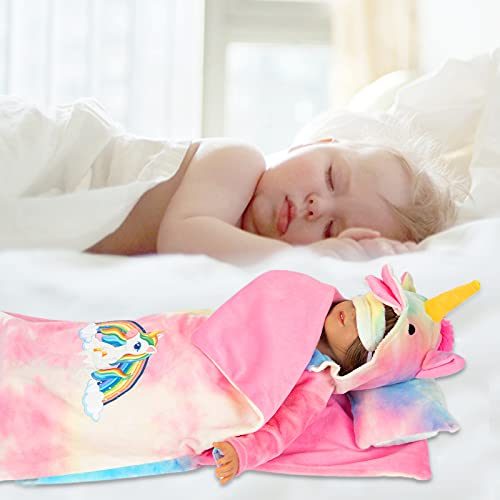 18 inch Doll Clothes and Doll Sleeping Bag Set - Rainbow Unicorn Doll Costume